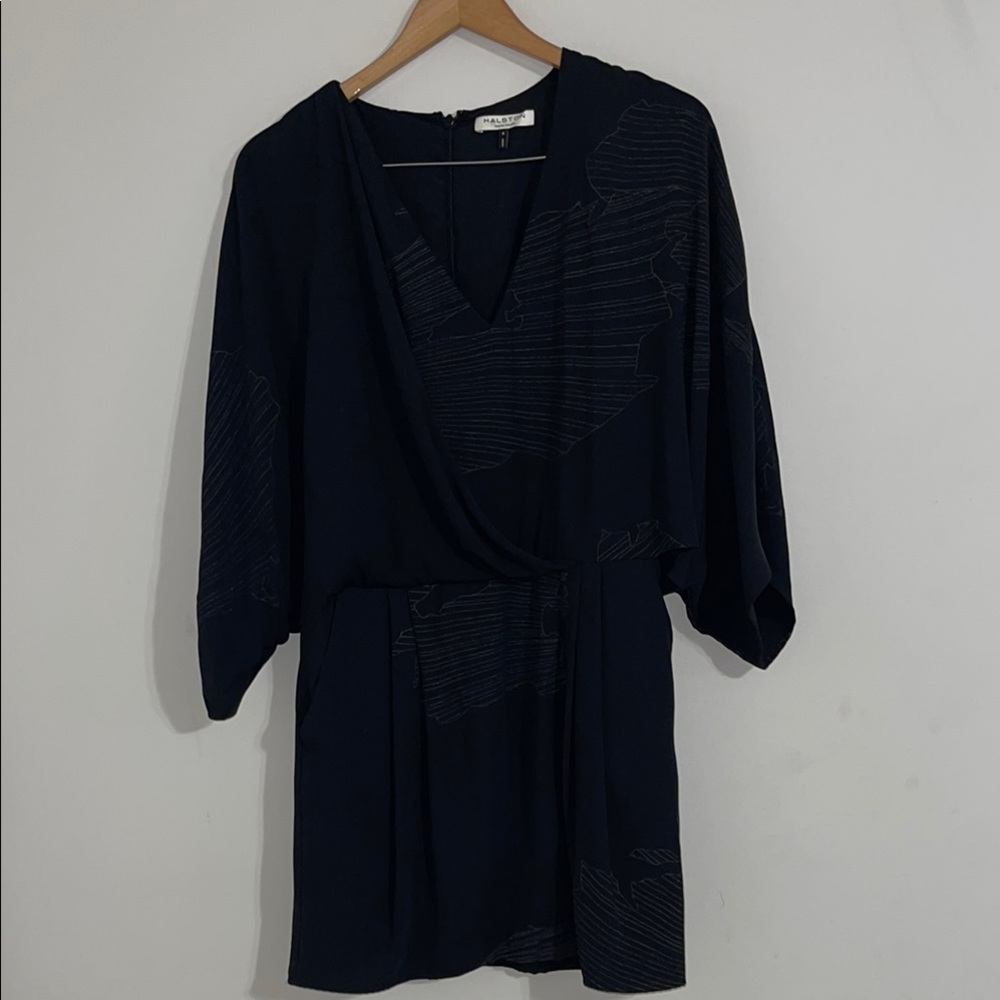 HALSTON HERITAGE Kimono-sleeve Faux-wrap Printed Dress In Black Antique 6